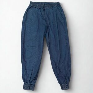 Sweaty Betty Jogger Pants Blue Pinstripes Elastic Waist Size M EUC